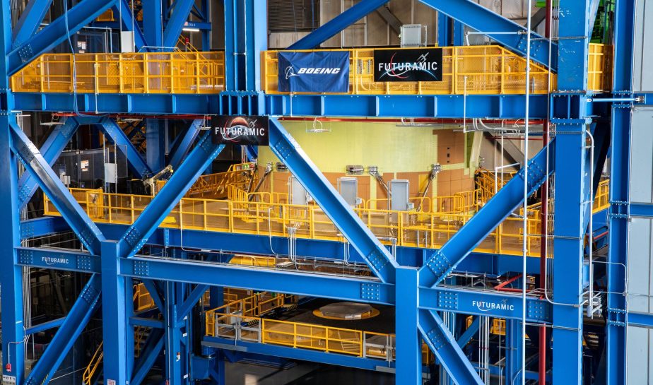 Teams from Kennedy lift NASA’s integrated Artemis III SLS (Space Launch System) core stage engine section with its boat-tail inside the center’s Vehicle Assembly Building at NASA’s Kennedy Space Center in Florida on Wednesday, Aug. 13, 2025.