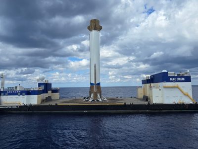 The New Glenn booster after landing on Jacklyn in the Atlantic Ocean during NG-2. (November 13, 2025)